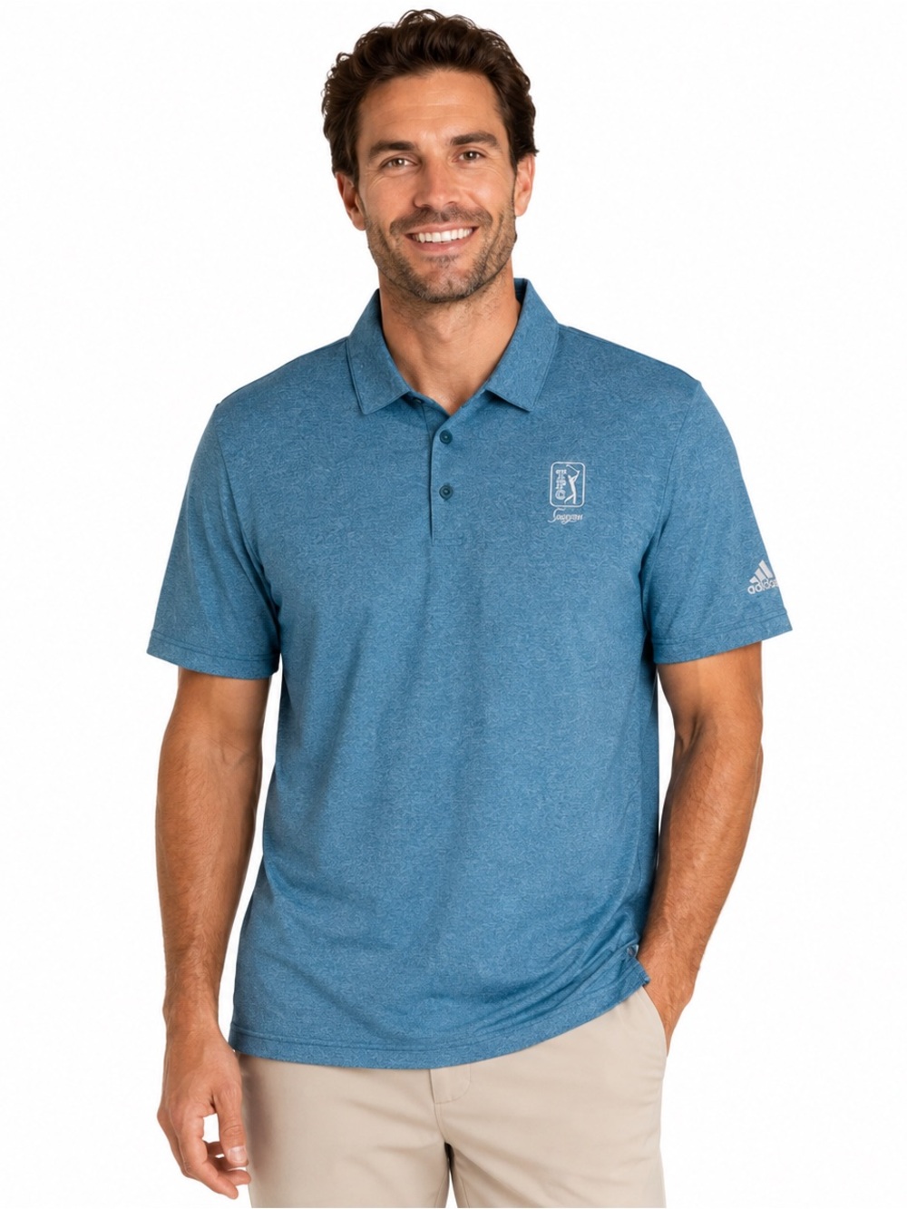 adidas Golf Mens XL TPC Sawgrass The Players Heather Blue Performance Polo Shirt